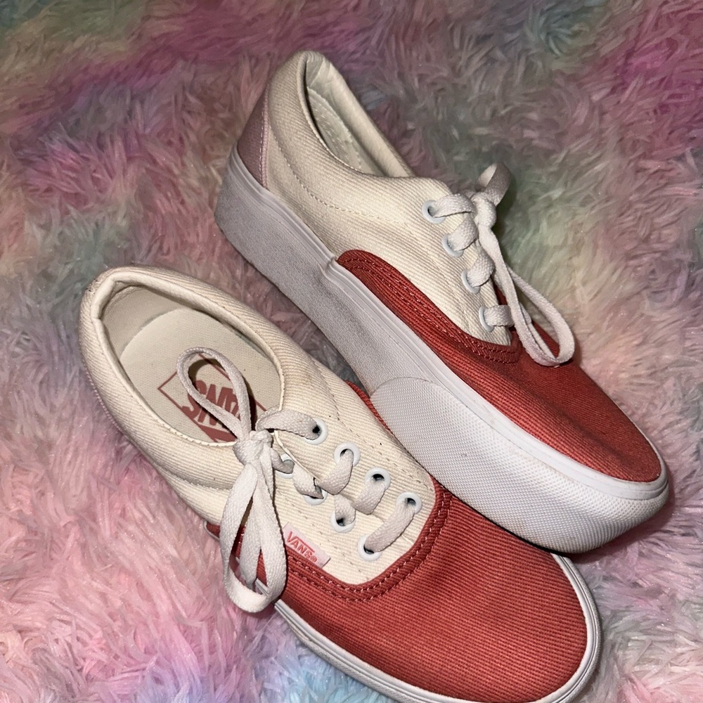 Platform Vans Women's Red and White Canvas Sneakers